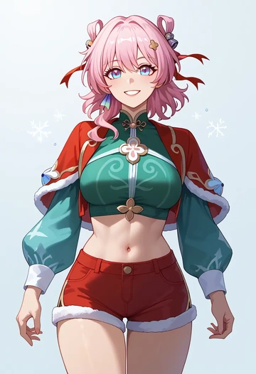 star rail,march 7th,Christmas,red velvet shorts  - AI generated anime art